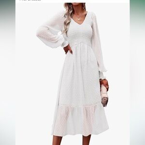 Longsleeve White Midi Dress